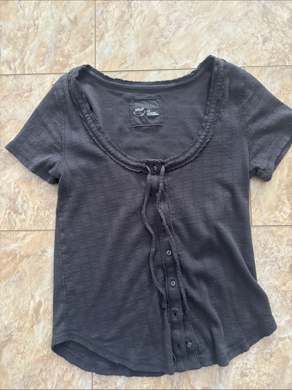 aerie grey Short-Sleeve Button-Front Ribbed Top